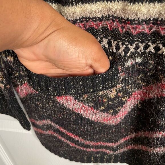Lucky Brand Womens Cowlneck Sweater L Tunic Wool Blend Fairisle Boho Oversized - Picture 9 of 10